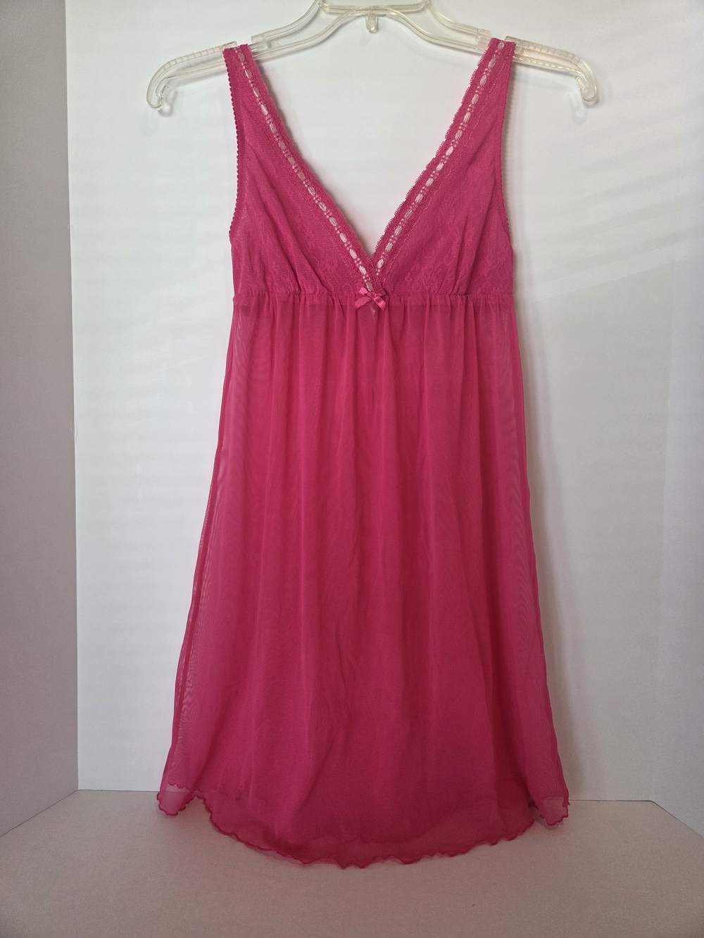 Sheer Hot Pink Lace-Trim Chemise